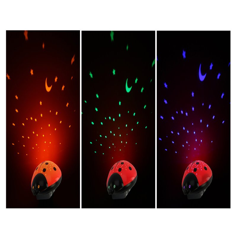 ANSMANN lieveheersbeestje wandlampje, zwart/rood, sterrenhemel projectie, nachtlicht